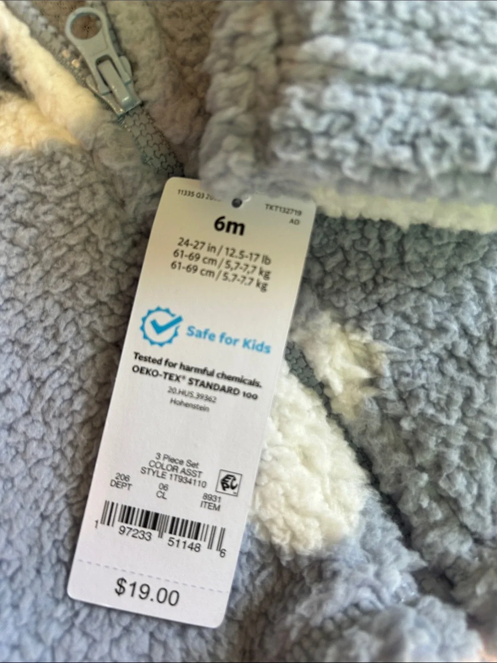 Carter's Light Blue Sherpa Hoodie with Cream Bear Faces